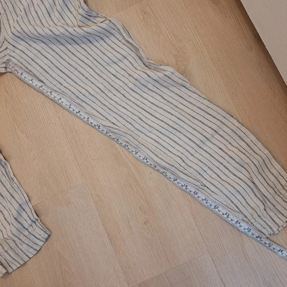 H&M Cream Black Stripes 100% Linen Coastal Lightweight Beachy Jogger Pants Sz XS - Picture 7 of 8